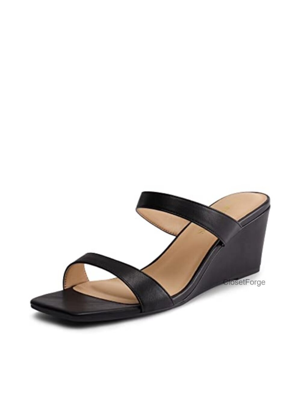 Womens Wedge Sandals Slip On Square Toe 2.4 Inch Heel Cushioned Dress Casual